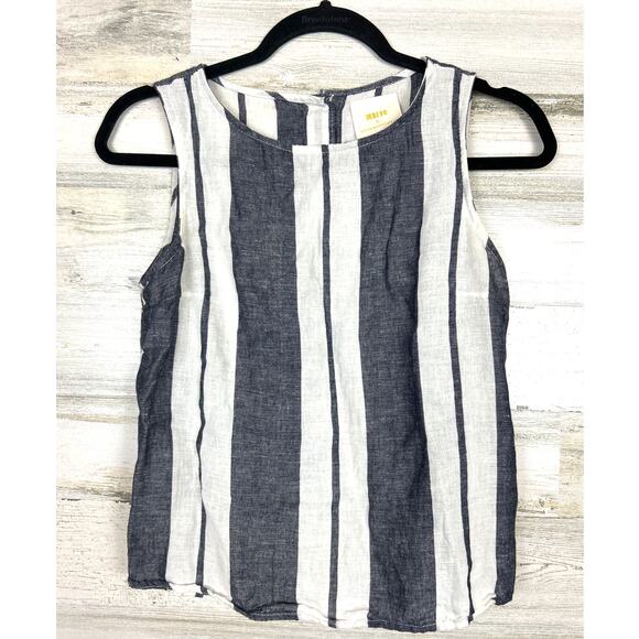 Maeve Anthropologie Women's 0 White Gray Striped Linen Button Front Tank Top - Picture 1 of 4